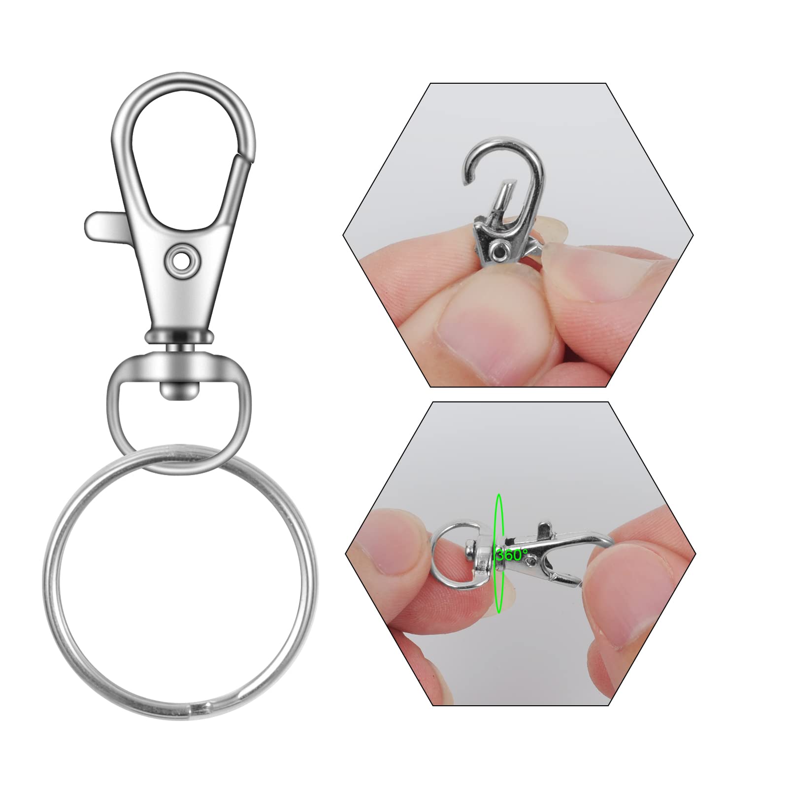 70PCS Swivel Snap Hooks with Key Rings, Metal Lobster Claw Clasp, Keychain Rings for Crafts 1.25inch/32mm