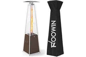 FOOWIN Patio Heater,48,000 BTU Outdoor Heater with Wheels,Propane Patio Heater w/Waterproof Cover & Gloves,Quartz Glass Tube Pyramid Outdoor Heater for Party,Backyard,Garden,Bronze