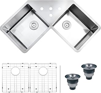 RuvatiRVH8400 Undermount Corner Kitchen Sink 16 Gauge 44 in. Double Bowl