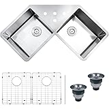RuvatiRVH8400 Undermount Corner Kitchen Sink 16 Gauge 44 in. Double Bowl