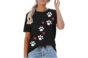 WPOUMV Summer Womens Short Sleeve Plus Size Tops Cute Animal Paw Print Heart Graphic T Shirts Casual Loose Crewneck Blouse