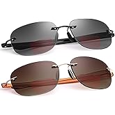 2 Pairs Rimless Bifocal Reading Glasses UV Protection Sunglasses Anti Blue Light Blocking Sun Readers for Men Women