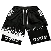 SHENHE Men's Graphic Shorts with Liner Y2K Cross Print Drawstring 2 in 1 Goth Gym Anime Shorts