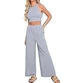 Glamaker Women's 2 Piece Summer Set Crop Tank Top Wide Leg Pants Loungewear Set