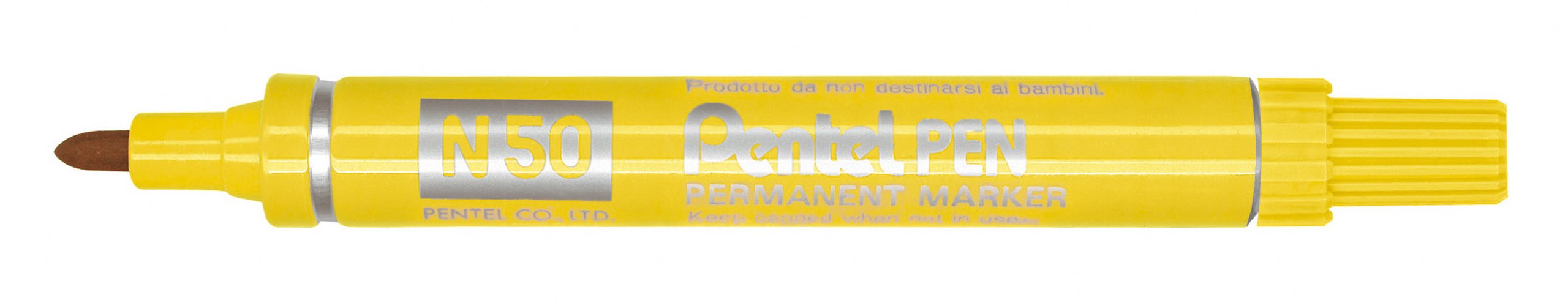 Pentel N50 Permanent Marker, Bullet Tip with Aluminium Barrel, Waterproof Yellow ink (Single Pen)