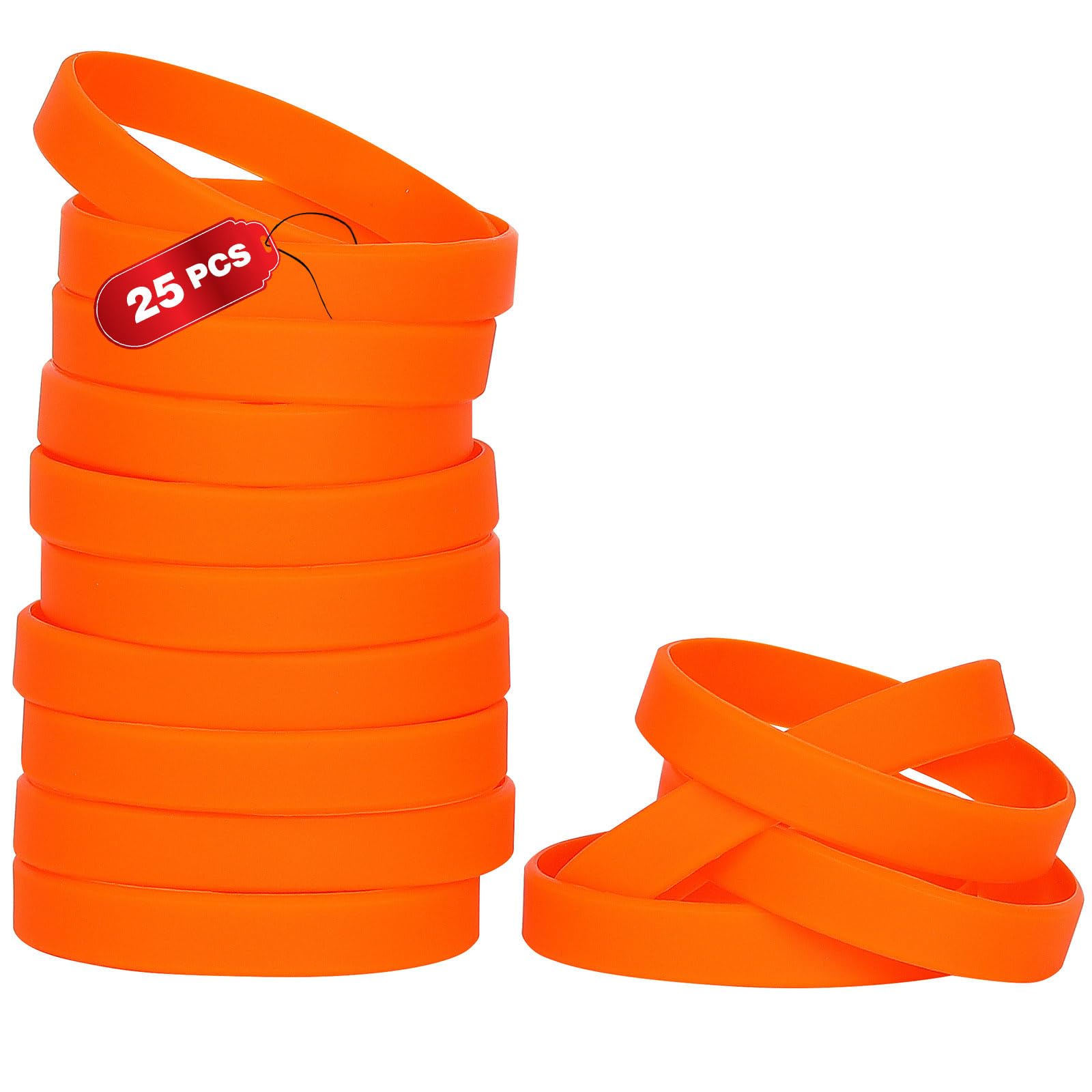 25PCS Silicone Bracelets Wristbands,Blank Rubber Wristbands Elastic Universal Bracelets Rubber Wholesale Bracelet bands bulk for Adults Men Women Orange