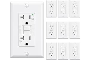 ELEGRP Outdoor GFCI Outlet 20 Amp, Self-Test GFI Electrical Outlet with Narrow Design, Tamper Resistant GFCI Receptacle with LED Indicator, UL Listed, White, Wall Plate Included, 10 Pack