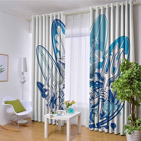 Amazon Hengshu サーフ インテリア 遮光カーテン 夏 イラスト ヴィンテージ 車 日没 サーフィン ヤシの木 クラシック アートワークプリント リビングルーム 寝室用 ブルー グリーン イエロー W108 X L96 Inch カーテン オンライン通販