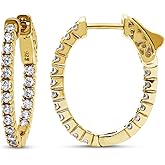 BERRICLE Sterling Silver Rose/Yellow Gold Flashed CZ Small/Large Statement Hoop Earrings for Women, Minimalist Simulated Diamond Cubic Zirconia Huggie Earrings - Trendy Inside-Out Designs