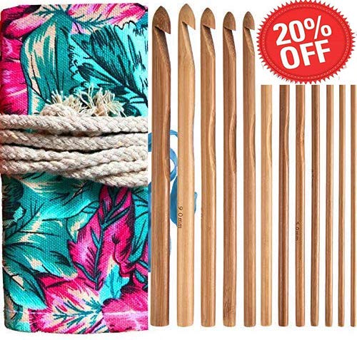Bamboo Crochet Hooks Knitting Needles Set Kit Wooden Crochet Hooks+ Kntting Bag for Beginners/Professionals(12-Pack)