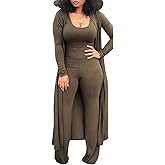 HANMAX Women's Tracksuit Winter Autumn Knitted Long-sleeved Blazer Coat Tank Long Pants Three Piece Sets Outfit