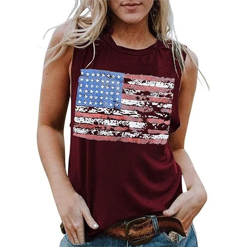 Vedolay Women Tank Tops, Womens Crop Camouflage Top Fashion Printed Shirts Sleeveless Workout Blouse Loose Vest Soft Flag Tee