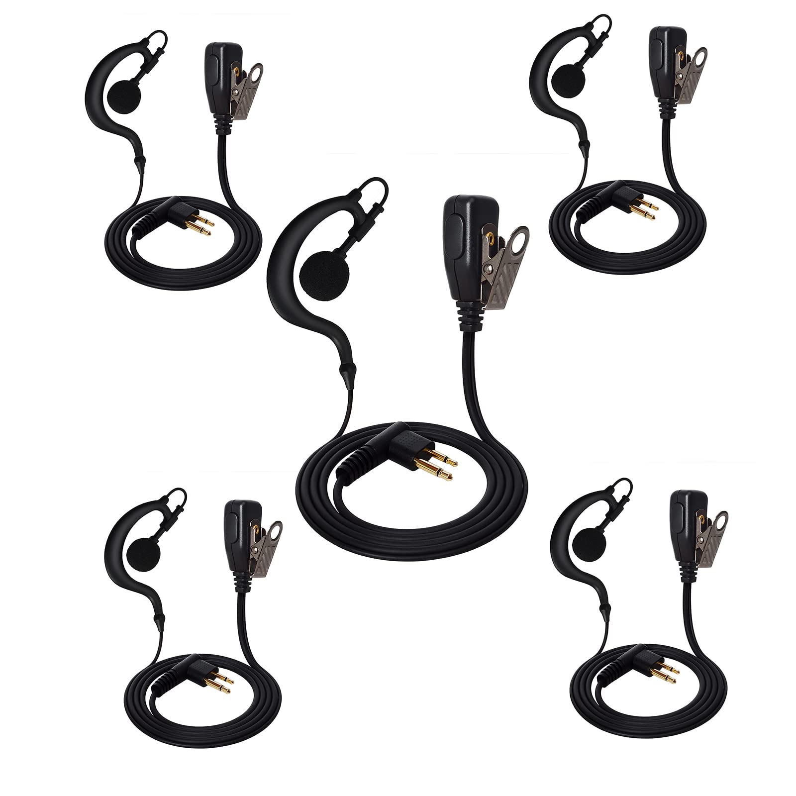 UAYESOK Walkie Talkie Headset Security Guard G Shape Radio Earpiece 2 Pin for Motorola CP040 DP1400 GP300 XT420 XT460 CLS1110 CLS1410 Hytera Two Way Radio Accessories with PTT Mic (5 pcs)