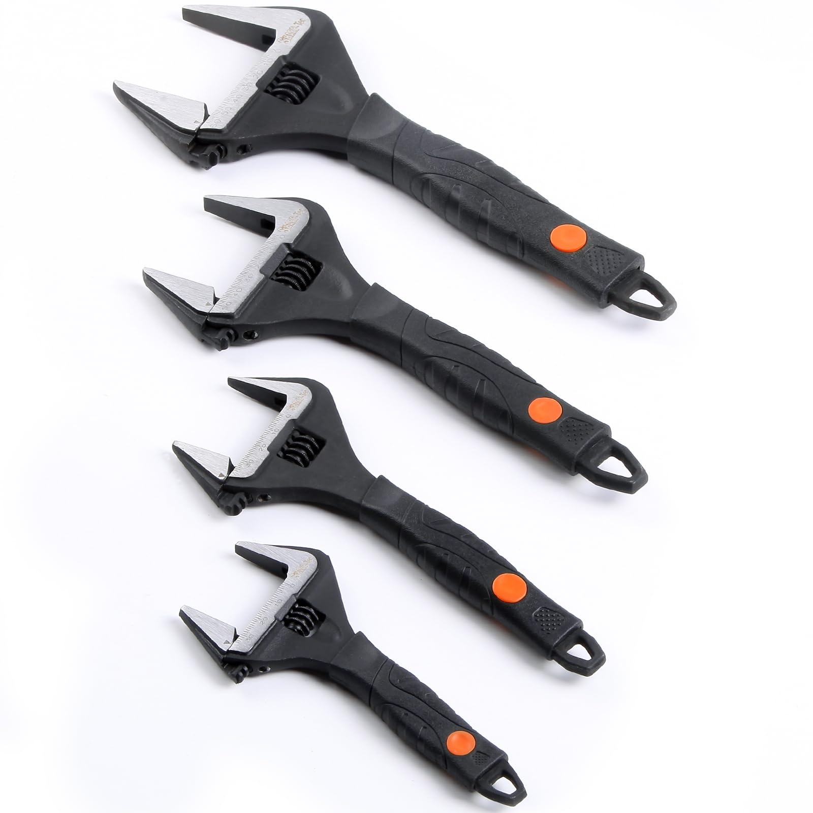 Sharp-tec 4Pcs Adjustable Spanner Set, 6", 8", 10", 12" Wrenches, 34mm/36mm/50mm/60mm Wide Jaw Opening Black Oxide Finish, Heavy-Duty Plumbing Tools for Plumbers, DIY & Professionals