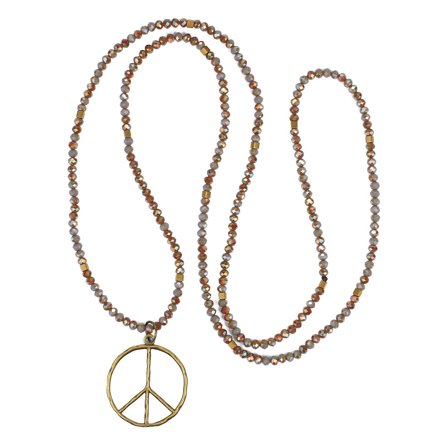 KELITCH Classic Peace Pendant Necklace Love Hippie Frosted Crystal Beaded Long Chain Necklaces For Women (Grey Green U) — image 1