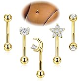 YOVORO 5Pcs 14G 316L Stainless Steel Small Belly Button Ring for Women Petite Navel Rings Tiny Hypoallergenic Belly Ring Cubic Zirconia Simple Belly Piercing Jewelry 6/8/10/12MM
