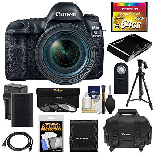 Canon EOS 5D Mark IV 4K Wi-Fi Digital SLR Camera & EF 24-70mm f/4L IS USM Lens with 64GB CF Card + Battery & Charger + Case + 3 Filters + Tripod + Kit Canon EOS 5D Mark IV 4K Wi-Fi Digital SLR Camera & EF 24-70mm f/4L IS USM Lens with 64GB CF Card + Battery & Charger + Case + 3 Filters + Tripod + Kit
