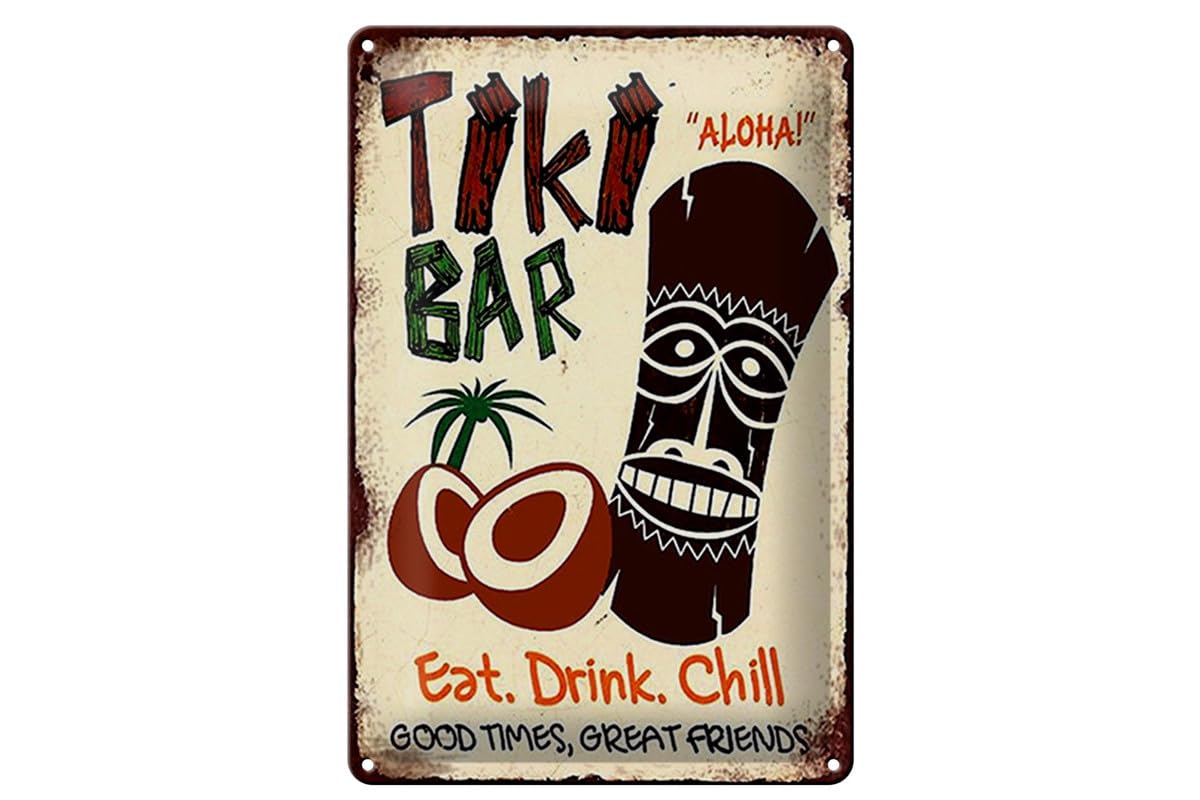 Generisch Tin Sign 20 x 30 cm Curved The Tiki Bar Hawaii Cocktails Aloha Eat Drink Chill Decorative Gift Sign