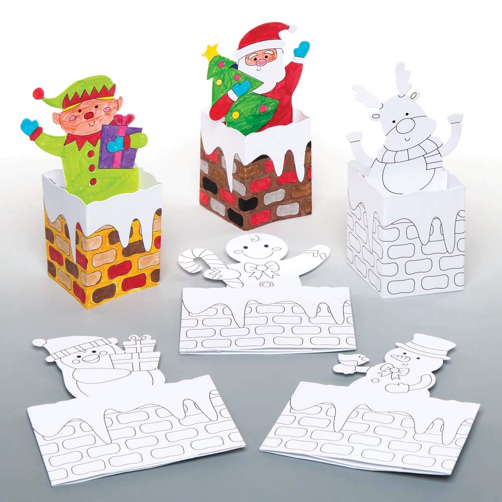 Baker Ross Christmas Chimney Pop-up Colour-in Cards - Pack of 6, Christmas Card Making for Kids (AR850)