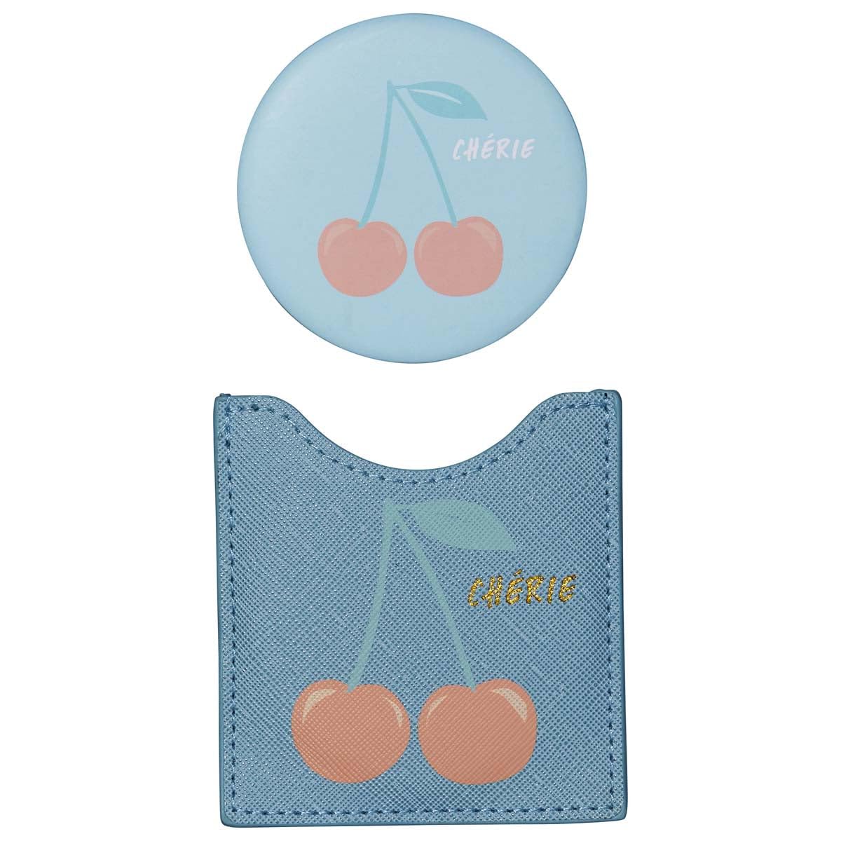 Draeger - Cherry Mirror - Round Pocket Mirror to Take Anywhere, Any Occasion - Dimensions 8.5 cm x 8 cm