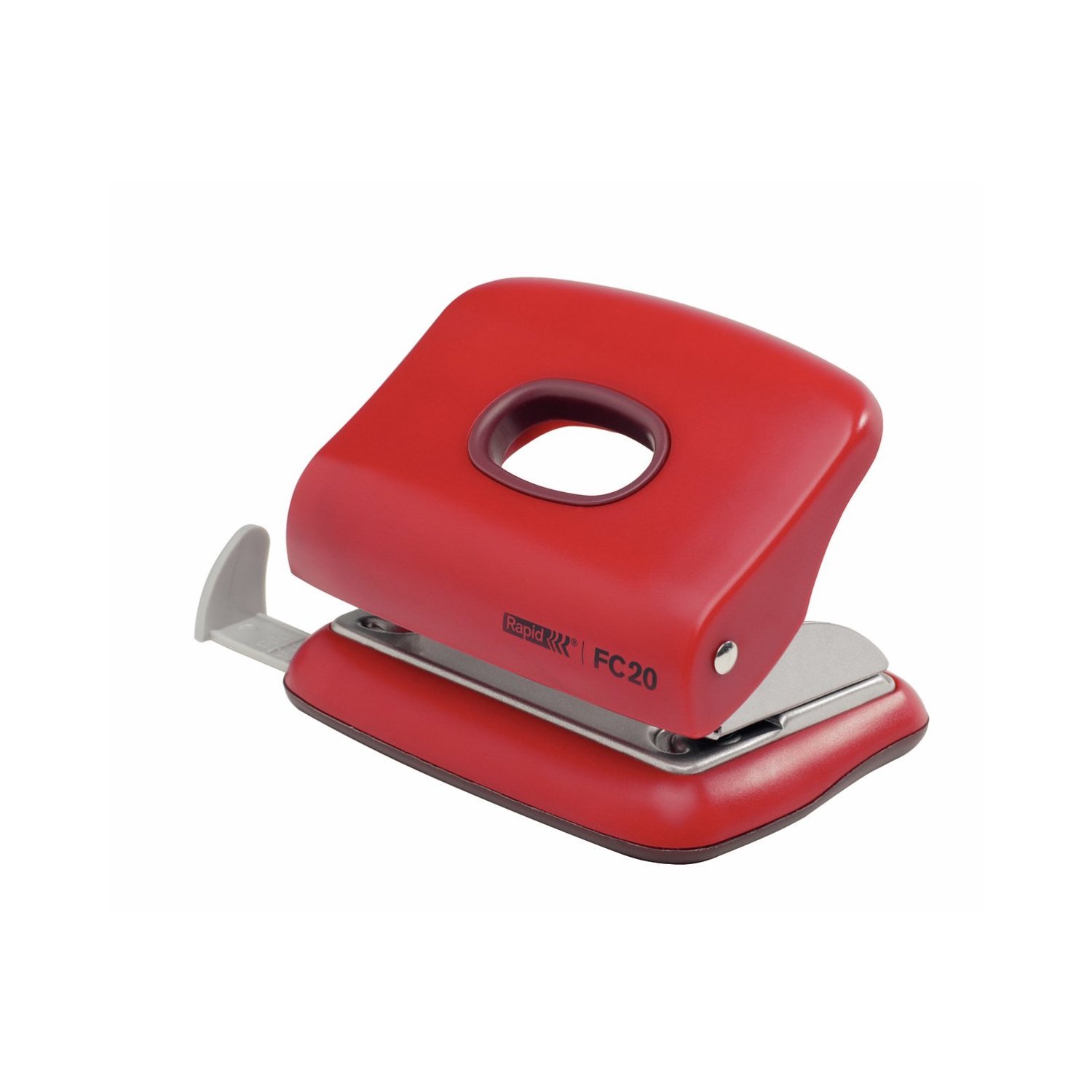 Rapid Fashion FC20 2 Hole Punch, Punches up to 20 Sheets, Adjustable Guide Bar, Ergonomic Design, Red, 23256402