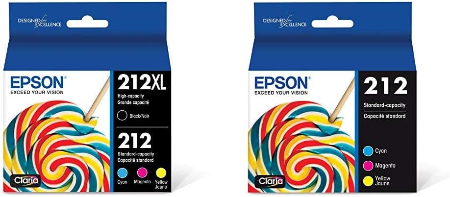 Epson 212XL, Standard-Capacity Color and High-Capacity Black Ink Cartridges, (CMYK) 4-Pack & T212 Claria Standard Capacity Cartridge Ink - Color Combo Pack