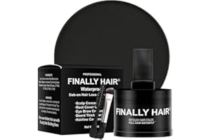 Finally Hair Fiber Concealer - Waterproof Black Hair Loss Solution, Hairline Creator, Eyebrow Enhancer & Beard Filler with Dab-on Shadow Powder