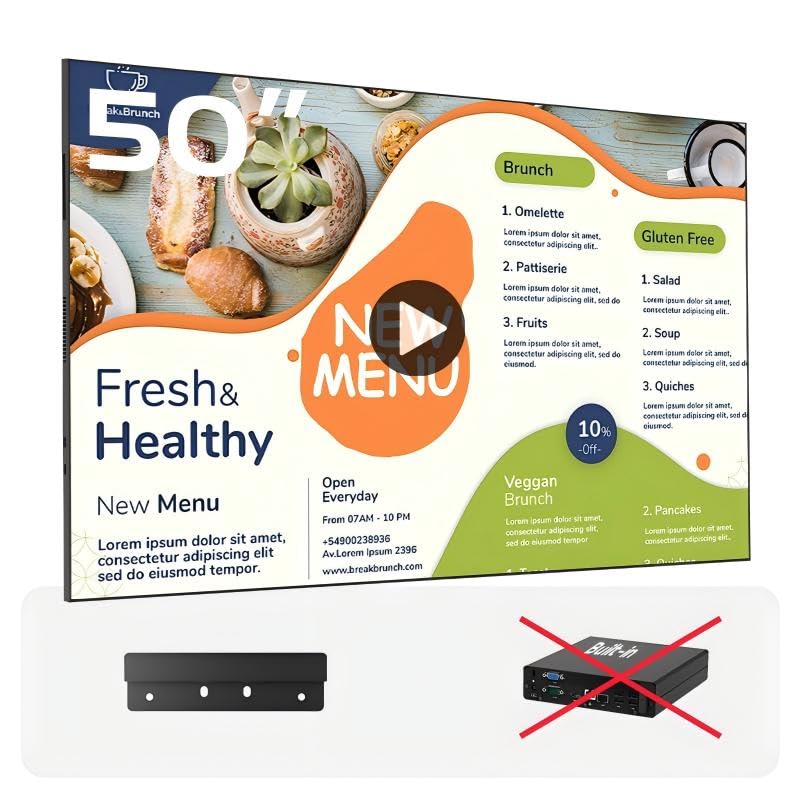 Photo 1 of **SCREEN ONLY. SCUFFS AND CORNER BENT**50in Digital Signage Display, Frameless Commercial Advertising Screen Digital Menu Board for Restaurants, Bubble Tea Shops, Retail, HDMI In 4-64GB Android 11.0 Free Mobile/PC Remote Content Management