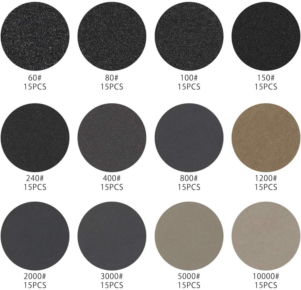 180Pcs 3 Inch (75mm) Sanding Discs Hook and Loop Wet and Dry Sanding Paper Disc 60/80/100/150/240/400/800/1200/2000/3000/5000/10000 Grits Sandpaper Disk Grinding Polishing Sand Paper Sheets - Image 3