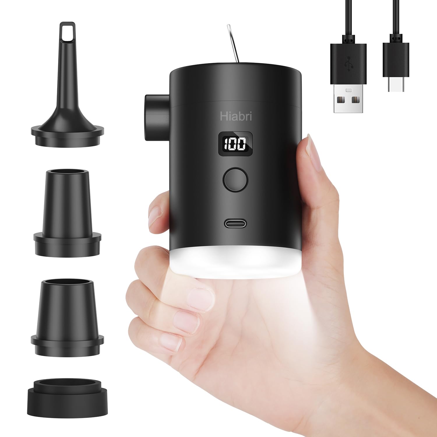 Photo 1 of Portable Air Pump for Inflatables, HIABRI Mini Air Mattress Pump with LED Display Screen, 4000mAh USB Rechargeable Inflator/Deflator Pumps for Sleeping Pads, Swimming Rings, Vacuum Storage Bags?Black?