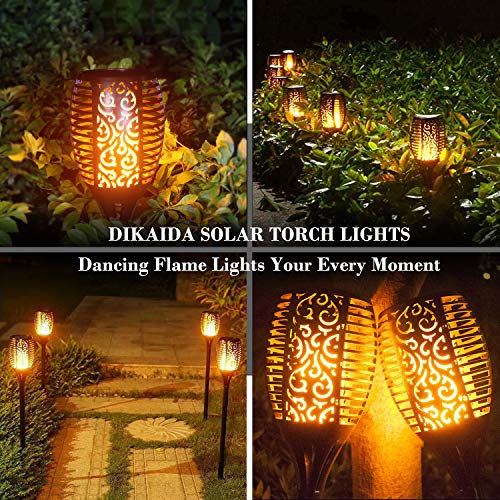 DIKAIDA 4 Pack Solar Torch Lights, Waterproof Flickering Flame Solar Torches Dancing Flames Landscape Decoration Lighting Dusk to Dawn Outdoor Security Path Light for Garden Patio Deck Yard Driveway