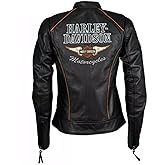 JACKETHUB Women’s Black Classic Leather Motorcycle Jacket, Biker Jacket for Ladies with Side Laces