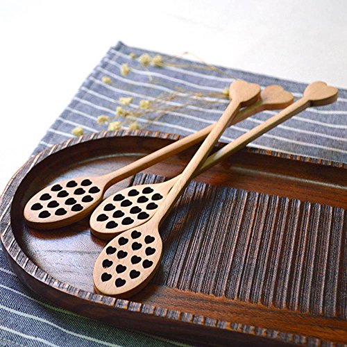 Unmengii Lovely Carving Coffee Stirring Creative Heart Accessories Handcraft Tools Wooden Spoon Long Handle Honey Dipper Spoon