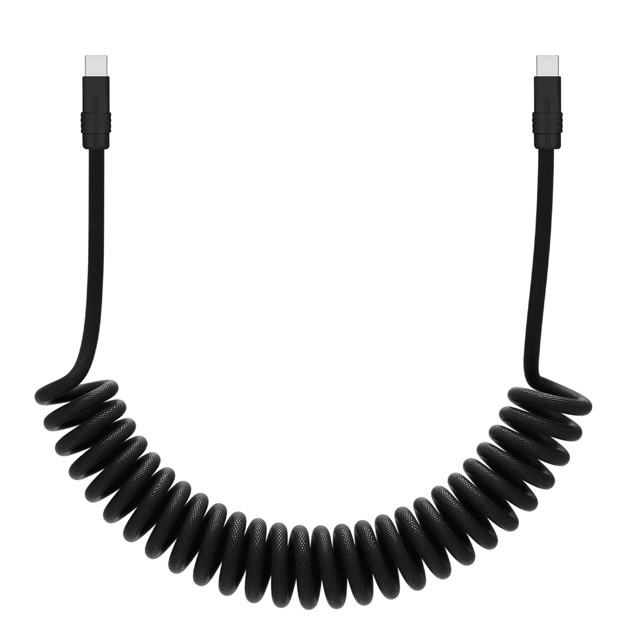 Photo 1 of chubbycable Curly Chubby - Retractable Fast Charging Cable 240W Coiled Charger Cord for Car Durable USB-C Cable for Phones, Tablets and More, Black+Black, Type-C to Type-C, 1.3FT-2.3FT