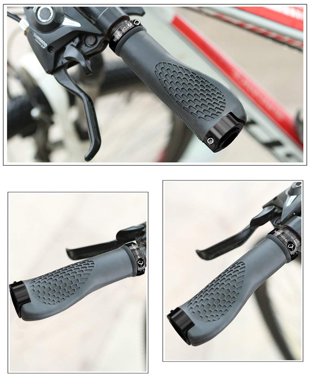 TOPCABIN Bike Grips,Ergonomic Design Bicycle Grips Widen Holding Rubber Bike Handlebar Grips with Aluminum LockGrips for Bike Mountain Road MTB ((Aluminum Lock Plug+Grips) Black 1 Pair) - view 6