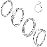 Zolure Nose Rings Hoop Double Hoops Nose Ring for Women Men CZ Opal 18G Hinged Piercing Jewelry Clicker Septum Conch Helix Earrings Rook Tragus Daith Lip