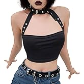FlyCC Women Sexy Choker Buckle Halter Neck Crop Tube Top Rave Dance Cami Bandeau Tops