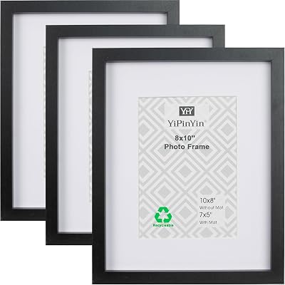 YiPinYin White 8x10 Inch Photo Frames Set of 3 with Mat 5x7 Perspex Boxed