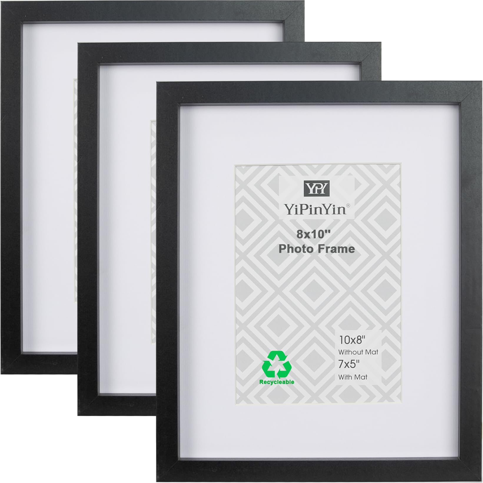 Black 8x10 Inch Pcture Frames Set of 3 with Mount for 5x7'',10x8'' Boxed Gallery photo Frame 3Pack With Perspex Window Front for Tabletop or Wallmounted