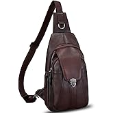 LRTO Genuine Leather Sling Bag for Women and Man Handmade Retro Hiking Crossbody Backpack Purse Chest Shoulder Daypack