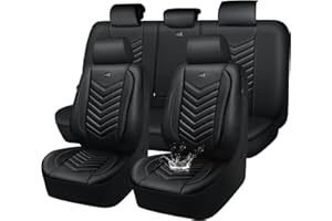 CAR PASS 3D Foam Faux Leather Car Seat Covers Full Set,Waterproof Leather Seat Cover for Cars,Luxury Universal Fit for SUV Truck Sedan Automotive, Armrest Airbag Compatible Anti-Slip, All Black