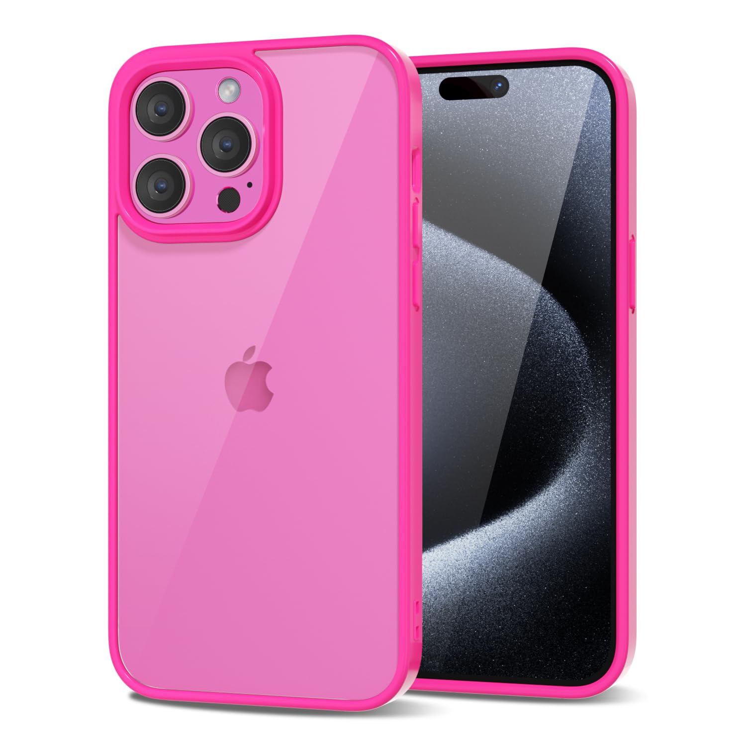 Photo 1 of LoeoeL for iPhone 15 Pro Case Clear, Transparent Hybrid 15 Pro Phone Case [Hard Plastic & Soft Silicone Bumper] Acrylic Non Yellowing Thin Slim Protective Cover for Women, Neon Hot Pink