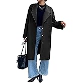 Cicy Bell Womens Long Fall Pea Coat Casual Slim Fit Notched Collar Trench Coats Single Breasted Jacket