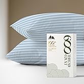 Mayfair Linen 100% Egyptian Cotton Pillow Cases King - 600 Thread Count Pillowcases King Size Set of 2, Cooling & Breathable Long Staple Sateen Weave Cotton Pillow Covers for Bed - Light Blue Stripe