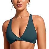 VANTONIA Womens Butterluxe Twist Front Sports Bra Deep V-Neck Crop Top Strappy Cross Back Bra with Nipple Covers-Vivi Bra