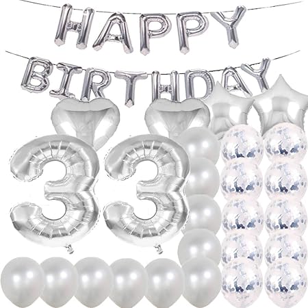 Amazon 33歳の誕生日デコレーションパーティー用品 シルバー数字33バルーン 33枚ホイルマイラーバルーン ラテックスバルーン 女の子 女性 男性 写真小道具に 風船 バルーン おもちゃ