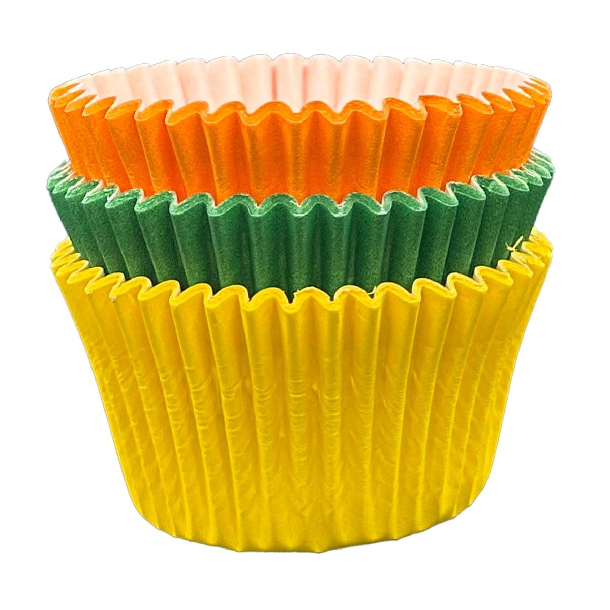 Scrumptious! - Cupcake Cases - Autumn Mix - 36PC 65GSM 51mm x 38mm Green, Yellow and Orange Greaseproof Paper Baking Cases - Great for Birthday and Spooky Party Muffins, Cakes and Bakes