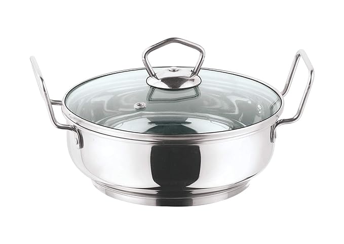Vinod Stainless Steel Kadai with Glass Lid- 26 cm,  4 Ltr (Induction Friendly)