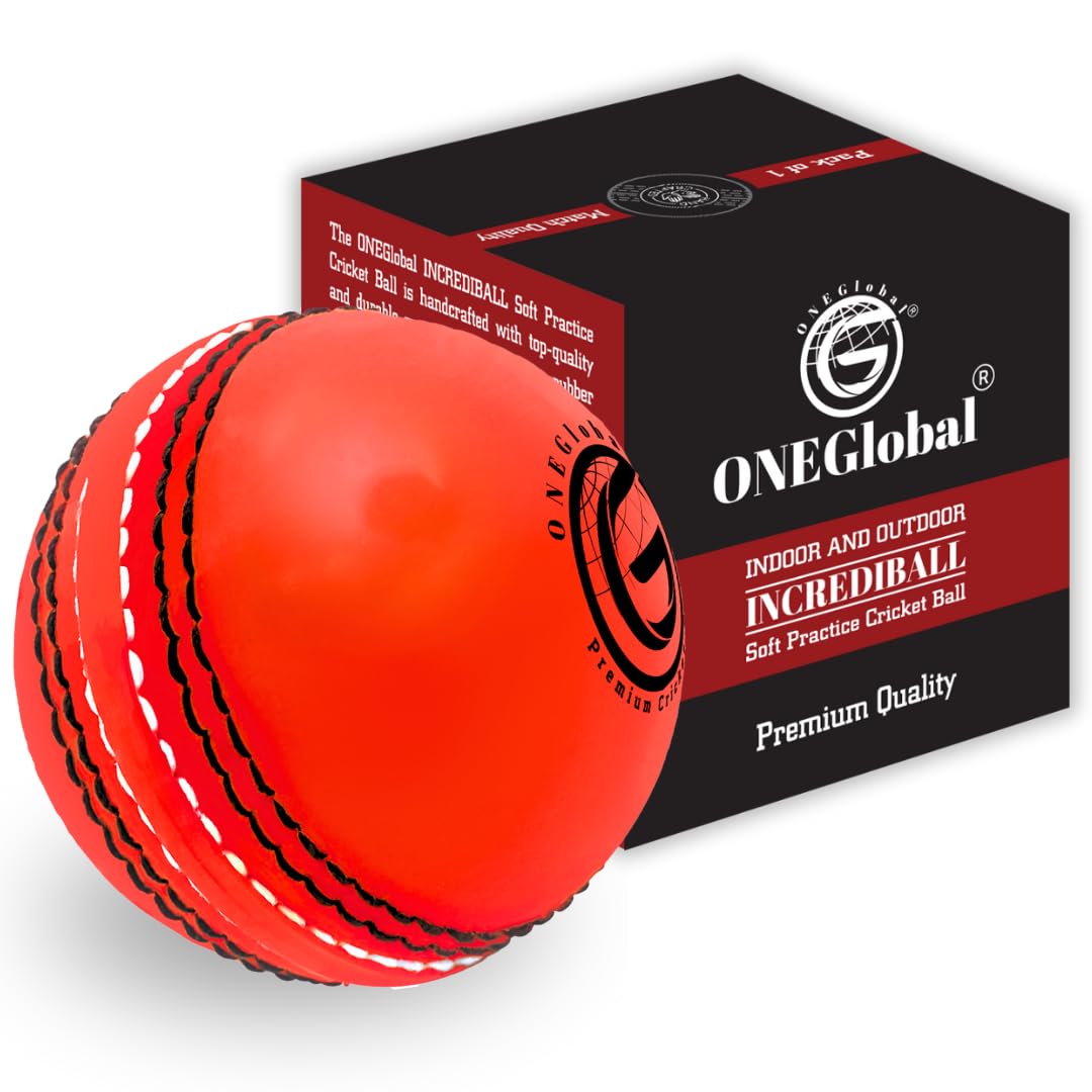 ONEGlobal Incrediball Soft Practice Cricket Ball | Outdoor & Indoor Rubber Cricket Ball With Core & Stitched Seam | For Practice, Training & Family Fun | Senior & Junior Size (1 Orange, Senior)