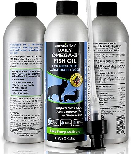 Omega-3 Fish Oil for Medium to Large Dogs - Highest Purity Liquid - Veterinarian Selected - Support Joint, Heart &amp; Brain Health - Improve Skin &amp; Coat - High Potency EPA-DHA Profile - 16 Fl Oz